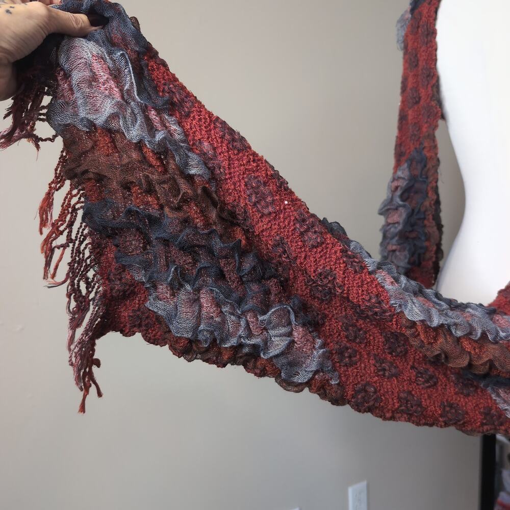 Textured Ruffle Fringe Knit Scarf Boho - Picture 2 of 4